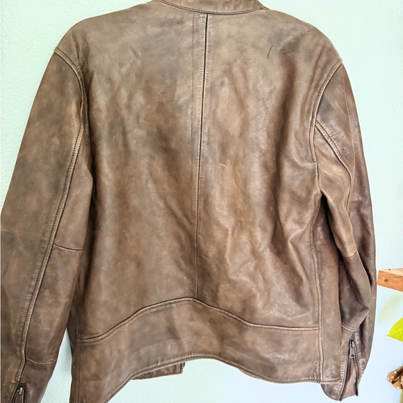 -sold- Lucky Brand Washed Leather Bonneville Jacket Moto Biker Distressed Size M - Picture 6 of 7